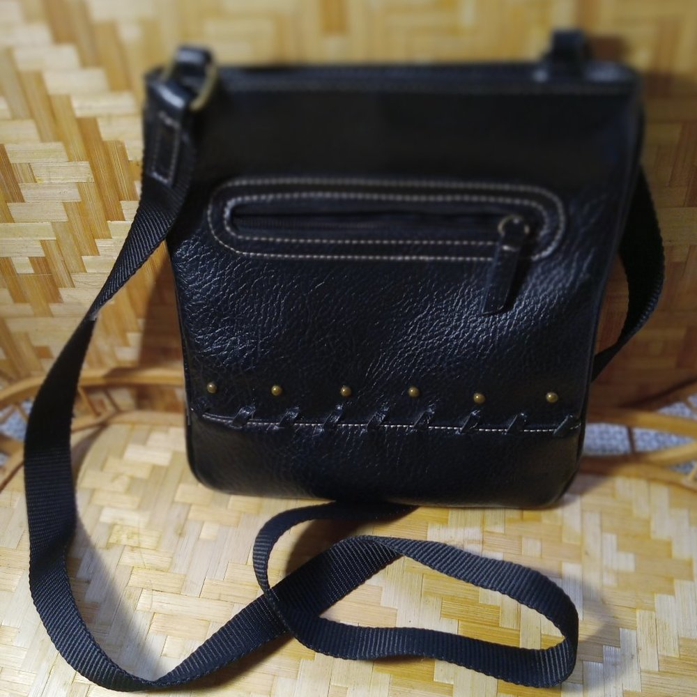Nine West Sleek Crossbody Bag Purse Black Pebble Grain Leather